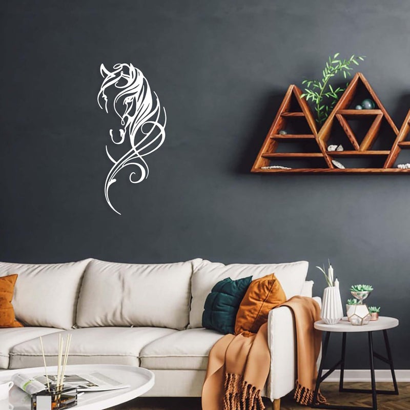 Aimery Store ديكور جدار معدني على شكل حصان - صور حصان بأسلوب الخط لزينة المنزل - تماثيل معدنية ديناميكية لغرفة النوم، الحمام، غرفة المعيشة (أبيض) - Image 4